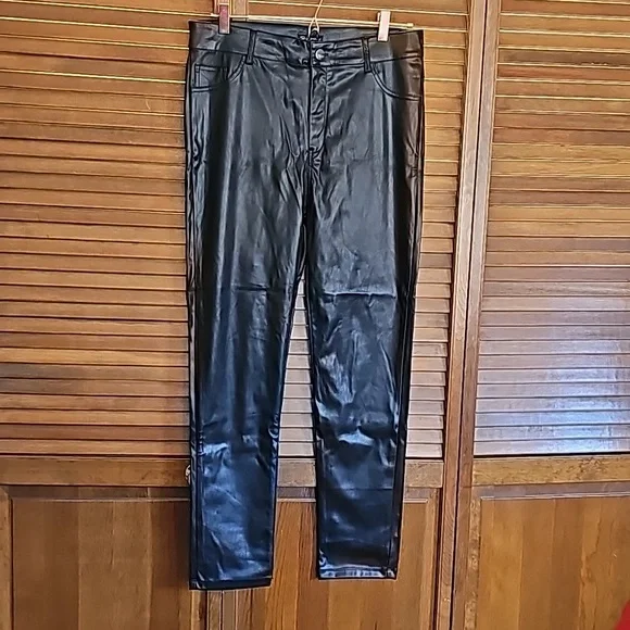 Shinestar black vegan leather pants not worn Size XL washable high rise - Picture 7 of 11